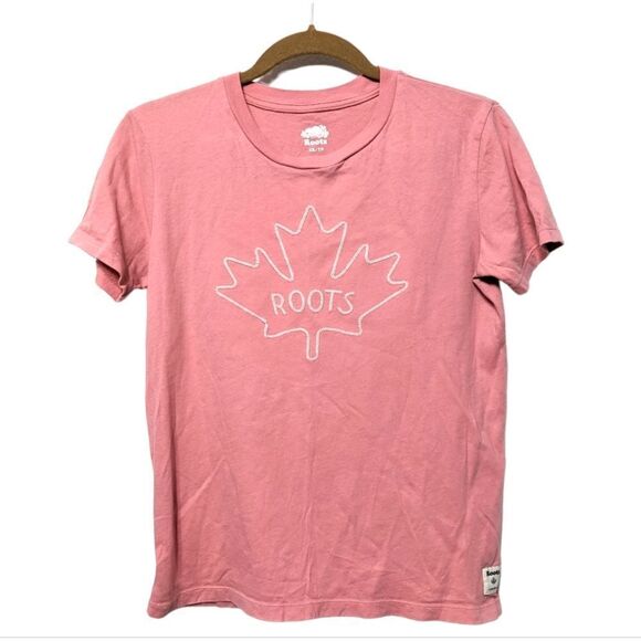 ROOTS Pink Embroidered Logo T-shirt XS - Picture 1 of 7